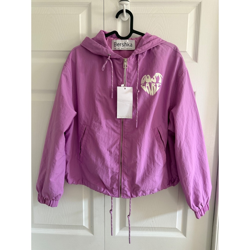 Bershka Womens Purple‎ Do What You Wanna Do Graphic Windbreaker Jacket Size S